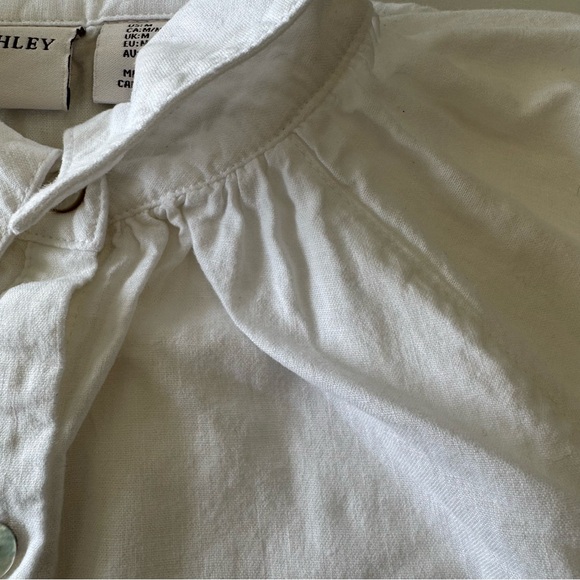 Laura Ashley Linen Blend White Button-Up Shirt with Gathered Prairie Collar MED - Picture 3 of 10